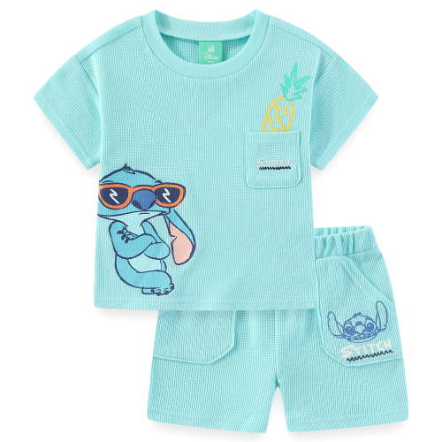 Disney Lilo & Stitch Boys Waffle Knit Short Sleeve Shirt and Short Set (Boys), 2 Piece Set, Sizes 12M-24M