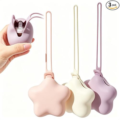 3 Pack Silicone Pacifier Holder, BPA-Free, with Stretchy Lanyard