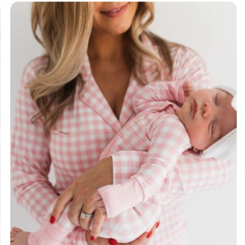 Blush Gingham Zipper Romper – In My Jammers