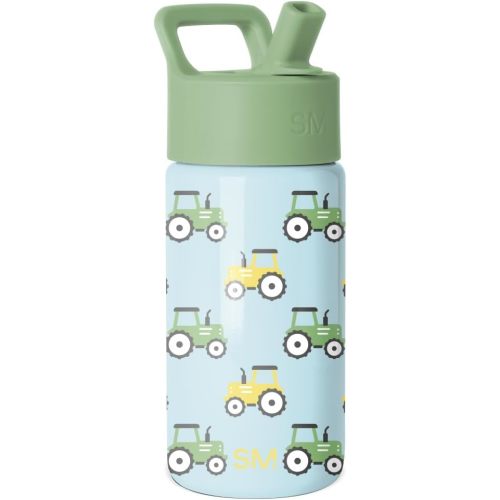 Simple Modern Kids Water Bottle with Straw Lid | 14oz Insulated Stainless Steel Kids Tumbler & Spill Proof Toddler Cup for School, Girls, Boys | Summit | Tractor Fun