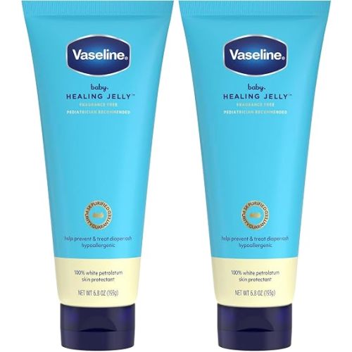 Vaseline Baby Healing Jelly 100% White Petrolatum Skin Protectant 1 ct for Preventing & Treating Diaper Rash, with a Hypoallergenic, Pediatrician-Recommended Formula, 6.8 OZ (Pack of 2)
