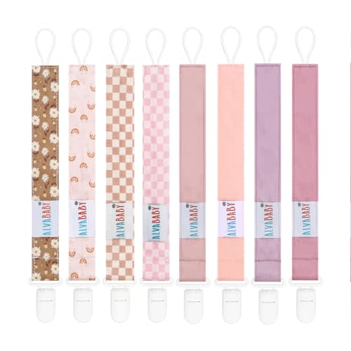 ALVABABY Pacifier Clips 8 Pack Pacifier Binky Paci Holder Leashes for Baby Teethers 8DP17A