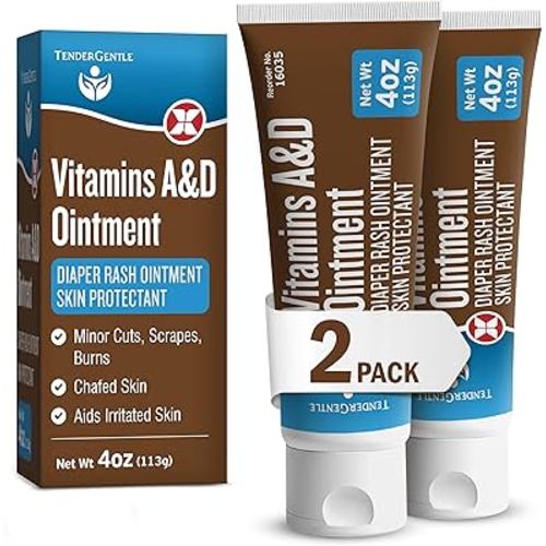Vitamin A&D Ointment for Baby Diaper Rashes - 4 oz Tube, 2 Pack - A and D Ointment for Adults, Seniors, and Babies
