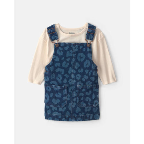Baby Girl 2-Piece Leopard Denim Long-Sleeve Overall Set - Dark Wash - OshKosh B'gosh | Carter's