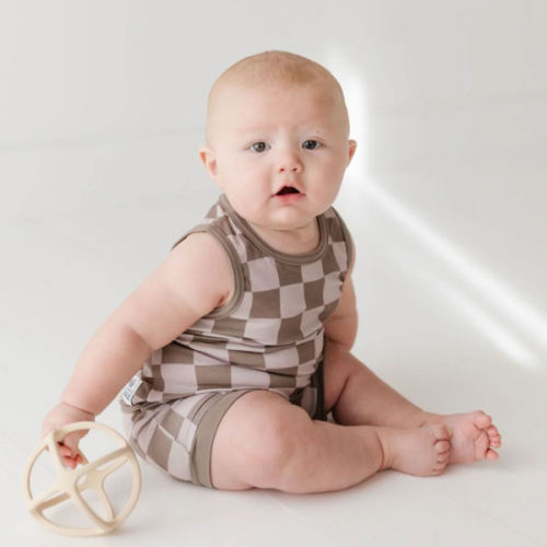 Cocoa Check Sleeveless Shorty Romper Luxe Edition | Cotton Bamboo Blend