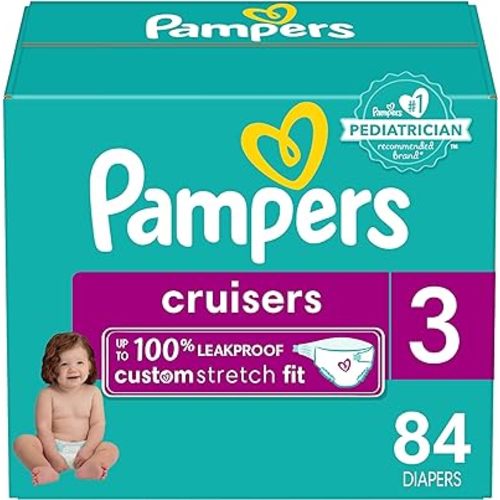 Pampers Cruisers Diapers - Size 3, 84 Count, Disposable Active Baby Diapers with Custom Stretch
