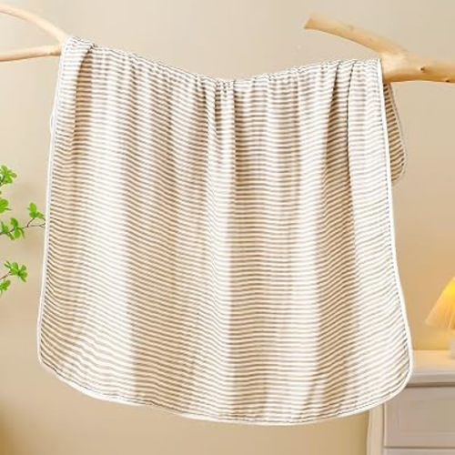 6-Layer Cotton Muslin Baby Blanket 43x43 inch Swaddles Coffee Striped