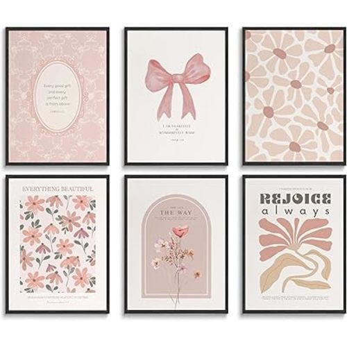 QQG Christian Wall Art Prints Set of 6 Pink Bible Verses Pictures Wall Decor Boho Floral Scripture Gallery Prints Girly Coquette Bow Aesthetic Posters for Bedroom Dorm Apartment Unframed 8x10in