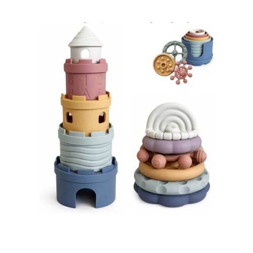 Hippypotamus Baby Stacking Toys - Teething Toys - Stacking Cups - Food-Grade Silicone Teethers - 6+ Months - Soft Bath Toy