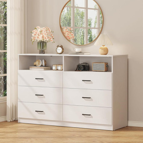 Ebern Designs 6 Drawers Dresser,Modern Storage Tower Dressers and Chests 2 Open Cubby,Large Organizer for Bedroom & Reviews | Wayfair
