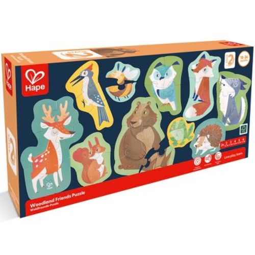 Hape: Woodland Friends Puzzle - 10 Mini Animal Shaped Puzzles, Ages 18mo+