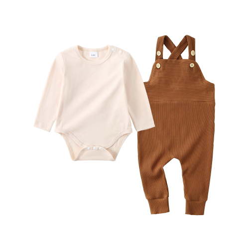 CARETOO Newborn Baby Boy Clothes 0-24M 2Pcs Infant Boy Romper Bodysuit Casual Striped Top Overalls