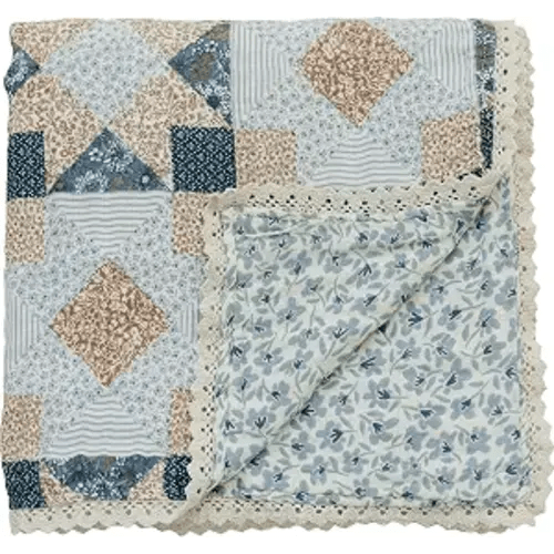Mebie Baby Muslin Quilt, Patchwork Print and Blue Blossom, 100% Muslin Cotton Baby Blankets for Girls and Boys, Muslin Baby Blanket for Newborns, 47"x47"