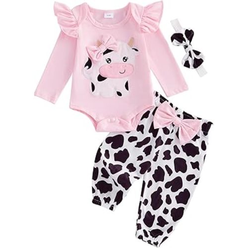 Newborn Infant Baby Girl Outfits Ruffle Bear Long Sleeve Romper Bodysuit Tops Pants Set Cute Fall Winter Clothes