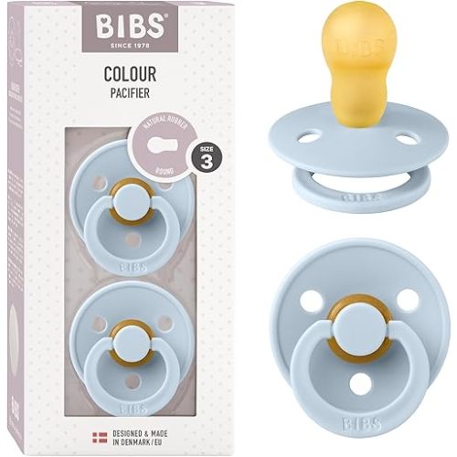 BIBS Pacifiers Colour Collection | Natural Rubber Baby Pacifier | Set of 2 BPA-Free Soothers | Made in Denmark | 18+ Months (Pack of 2) | Baby Blue