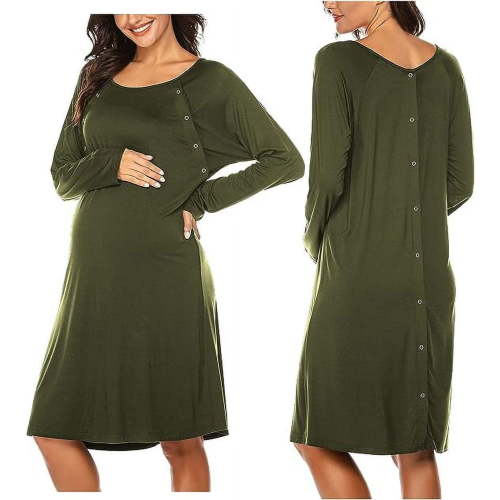 Avidlove Women’s Nursing/Delivery/Labor Nightgown Long Sleeve Maternity Sleepshirt for Breastfeeding with Button