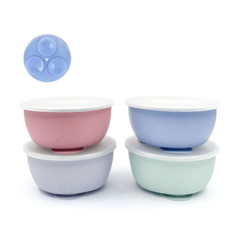 Stainless Steel Bowl with Silicone Suction Sleeve + Lids