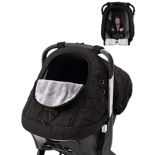 Car Seat Cover Baby Winter: Sprouterie Carseat Canopy for Babies - Infant Cold Weather Shield with Zipper Peeping Window Warm and Cozy Waterproof Universal Fitted Black for Boy Girl Neutral Newborn