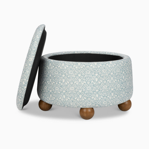 Namesake Morris & Co. x Namesake Tuffet Storage Ottoman - Bellflowers In Powdered Blue Performance Eco-Weave