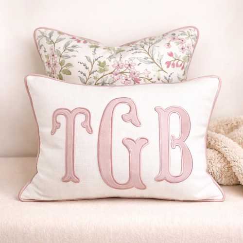 Personalized Appliqué Pillow with Monogram | Custom Name Lumbar Cushion | Nursery Gift | DDP shipping to the U.S.