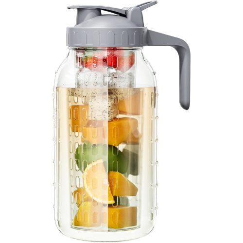 OneDream Glass Pitcher with Lid – 64oz Glass Mason Jar Pitcher with Wide Mouth, Airtight Seal, Leak-Proof, Spout Design – Ideal for Iced Tea, Sun Tea, Cold Beverages, and Home Entertaining