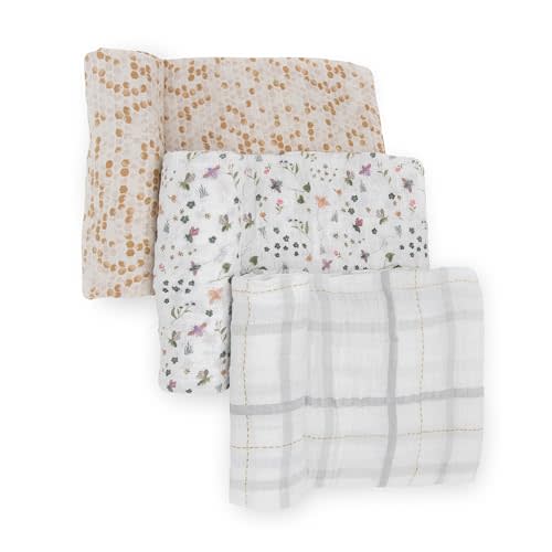 Little Unicorn Muslin Swaddle Blanket for Newborns & Infants | Soft & Breathable Fabric | Set of 3 Baby Blankets for Swaddling, Nursing, Shower Gifts (Garden Bees)