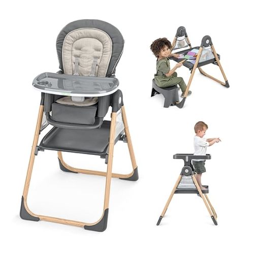 Ingenuity Proper Positioner Create Up Baby High Chair, 9 Modes of Use, Toddler Tower, Table and Chair, Foldable, Adjustable Footrest, 90 Degree Posture Aids Digestion, Ages 0-5 Years - Wesley