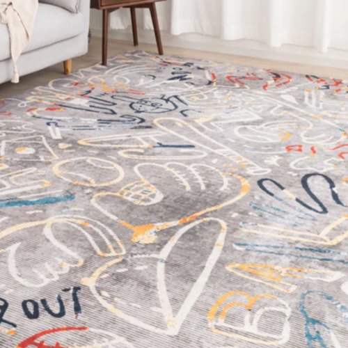 Sportsglyphs Gray Tones Baseball Power Loom Polyester Area Rug