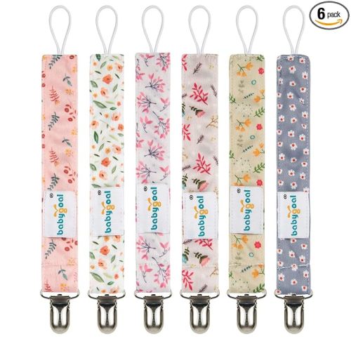 Babygoal Floral Pacifier Clips, 6 Pack