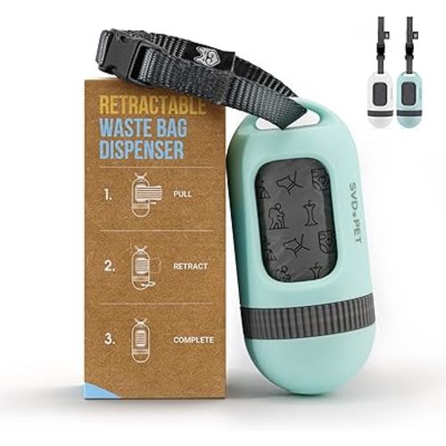 SVD.PET Dog Poop Bag Dispenser, Retractable Waste Bag Fits Any Dog Leash, Leak-proof Waste Bags, Poop Bag Holder, Doggy Walking Accessory (Misty Jade)