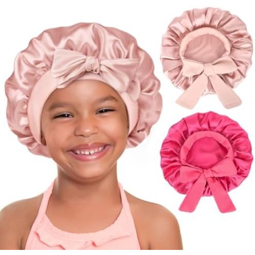 YANIBEST 2 PCS Baby Bonnet Silk Satin Bonnet for Kids Sleeping Cap Curly Natural Hair Silk Bonnets for Girls Boys Infant