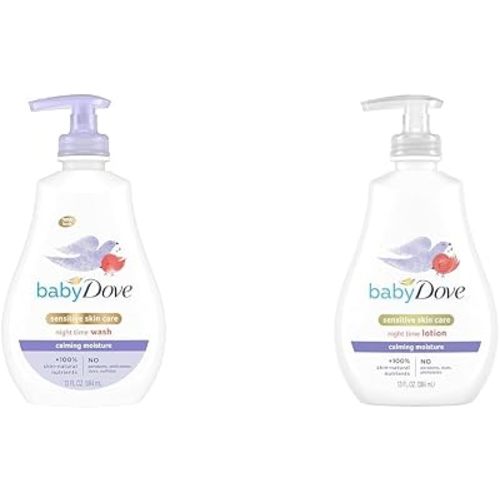 Baby Dove Sensitive Skin Care Baby Wash Calming Moisture For a Calming Bath Wash Hypoallergenic & Sensitive Skin Care Baby Lotion For a Soothing Scented Lotion Calming Moisture