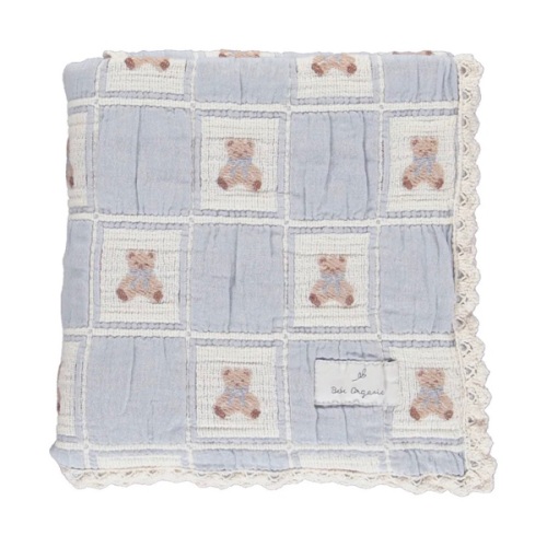 Teddy Patchwork Blanket, Blue | Bebe Organic