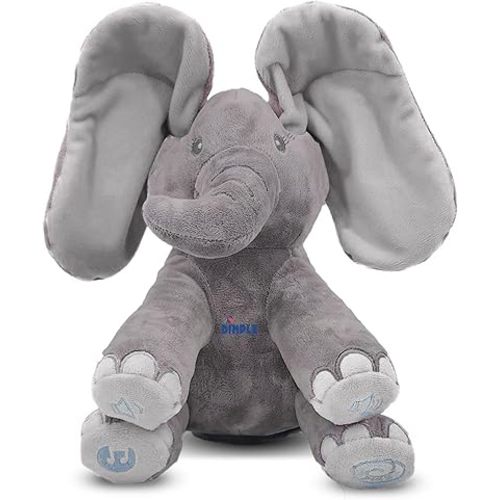 Dimple Emery Peek A Boo Elephant Toy, Interactive Singing Stuffed Elephant Plush with Moving Ears, Musical Stuffed Animal for Babies and Toddlers, Adorable Baby Toy - Adorable Gift for Grandchild
