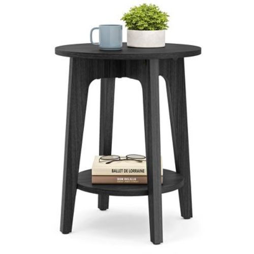 VASAGLE 2-Tier Round Side Table with Lower Shelf, End Table for Small Spaces, Black