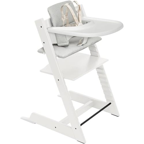 Stokke Tripp Trapp High Chair 2 with Tray and Cushion, White/Nordic Grey