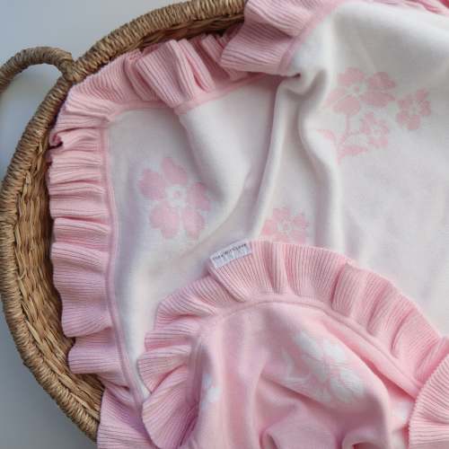Frilly Pretty Pink Baby Blanket – 100 x 100cm Cotton Knit
