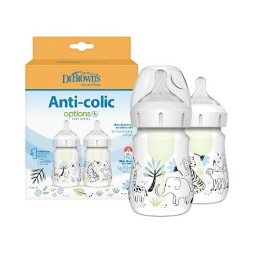 Dr. Brown's Anti-Colic Options+ Wide-Neck Baby Bottle - Jungle Designs - 5 fl oz/2pk