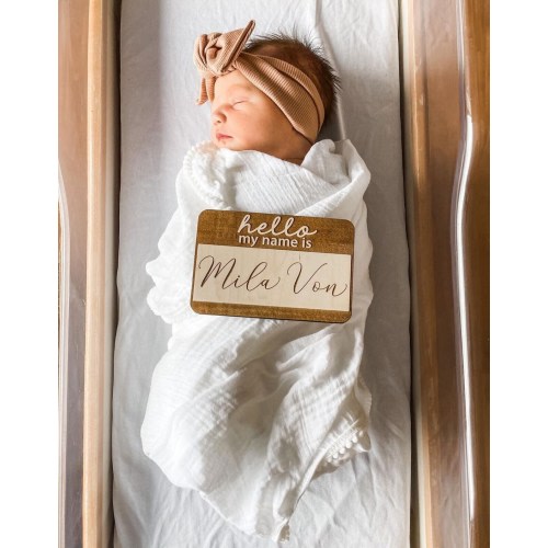 Hello My Name Is Wooden Cutout / Birth Announcement /Baby Name Announcement / Baby Shower Gift / Hospital Announcement / Newborn Photo Prop