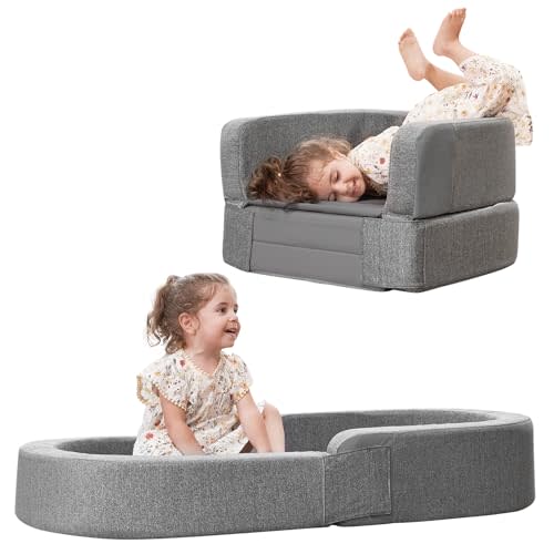 RONBEI Toddler Travel Bed, 2-in-1 Kids Travel Beds Sofa Chair, Foldable Portable Toddler Bed