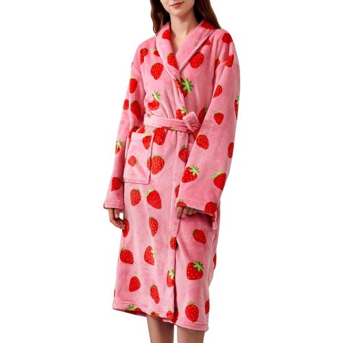 Women's Fleece Bath Robe Full Length Plush Soft Bathrobe Warm Lounge Sleepwear Robe with Pockets Gift for Mom Wife Dad Friend