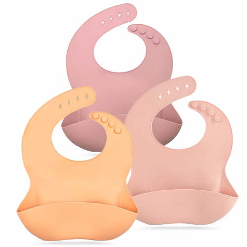 3-Pack Silicone Baby Bibs - Adjustable, Waterproof, and BPA-Free for Ages 6 Months to 6 Years