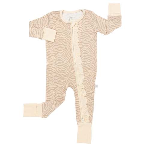 Girls Neutral Zebra Double Zipper Romper