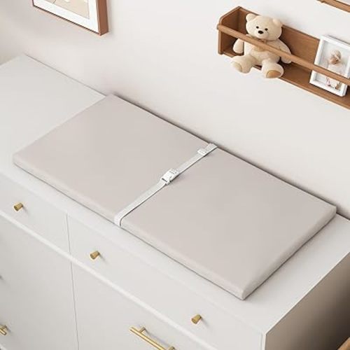 Wipeable Baby Changing Pad for Dresser and Table, Cozy Diaper Changing Pad with Waterproof & Wipe-Clean Leather Cover, Standard Size (31.5" L x 15.8" W), Off-White