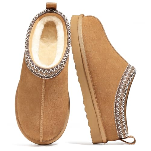 bebealy Genuine Suede Fuzzy Slippers for Women Winter Warm House Shoes | Comfortable Mini Boots for Indoor Outdoor Wear with Soft Plush Lining