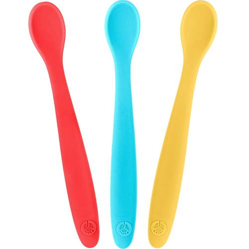 WeeSprout Silicone Baby Spoons, First Stage Infant Feeding Utensils with Soft-Tip, Set of 3