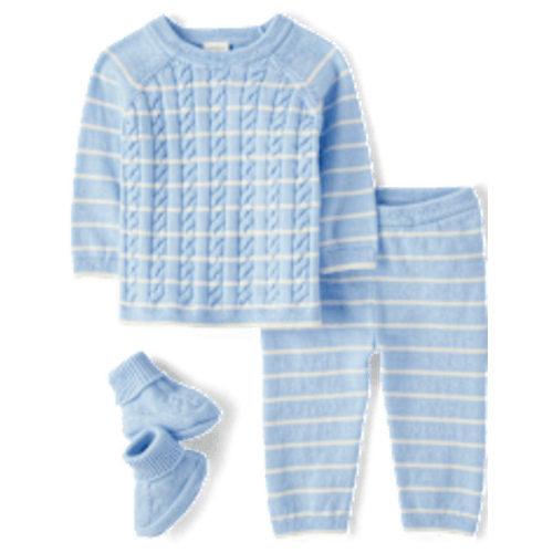 Baby Boys Long Sleeve Striped Sweater Pants And Booties 3-Piece Outfit Set - Homegrown by Gymboree - BLUE | Gymboree