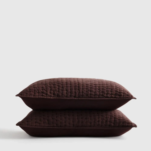 European Linen Cotton Stitch Sham Set in Espresso
