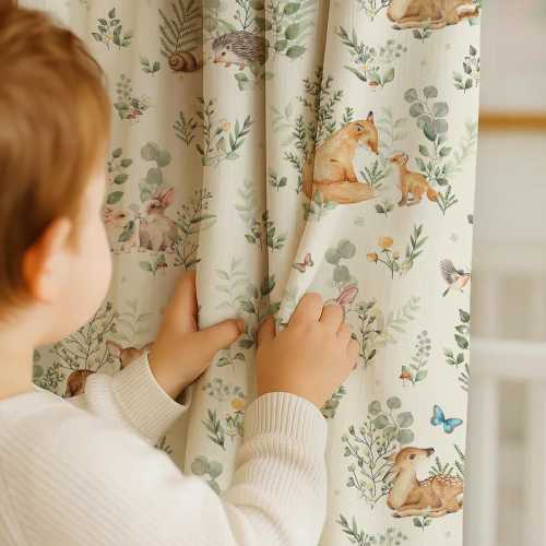 Woodland Animals Nursery Curtains – Organic Linen Forest Drapes