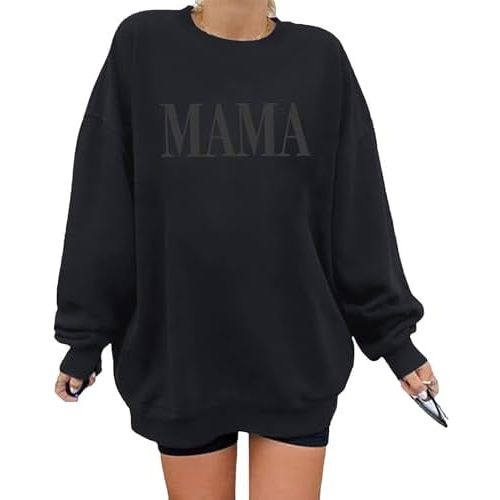 AIIWEIS Oversized Mama Sweatshirt for Women Mom Letter Print Pullover Tops Casual Crewneck Long Sleeve Shirt
